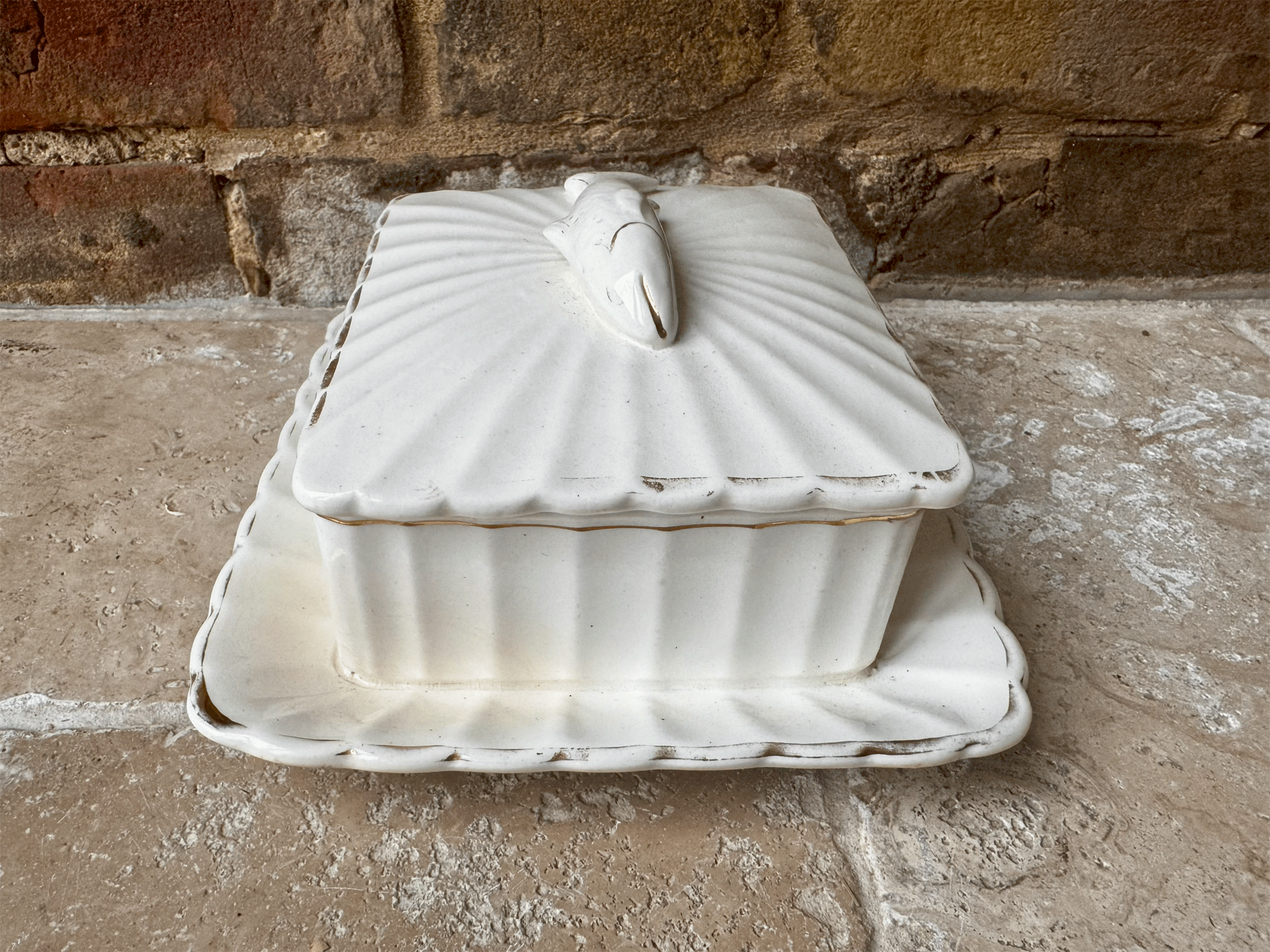 antique edwardian large white ironstone lidded sardine dish pot moulded handle