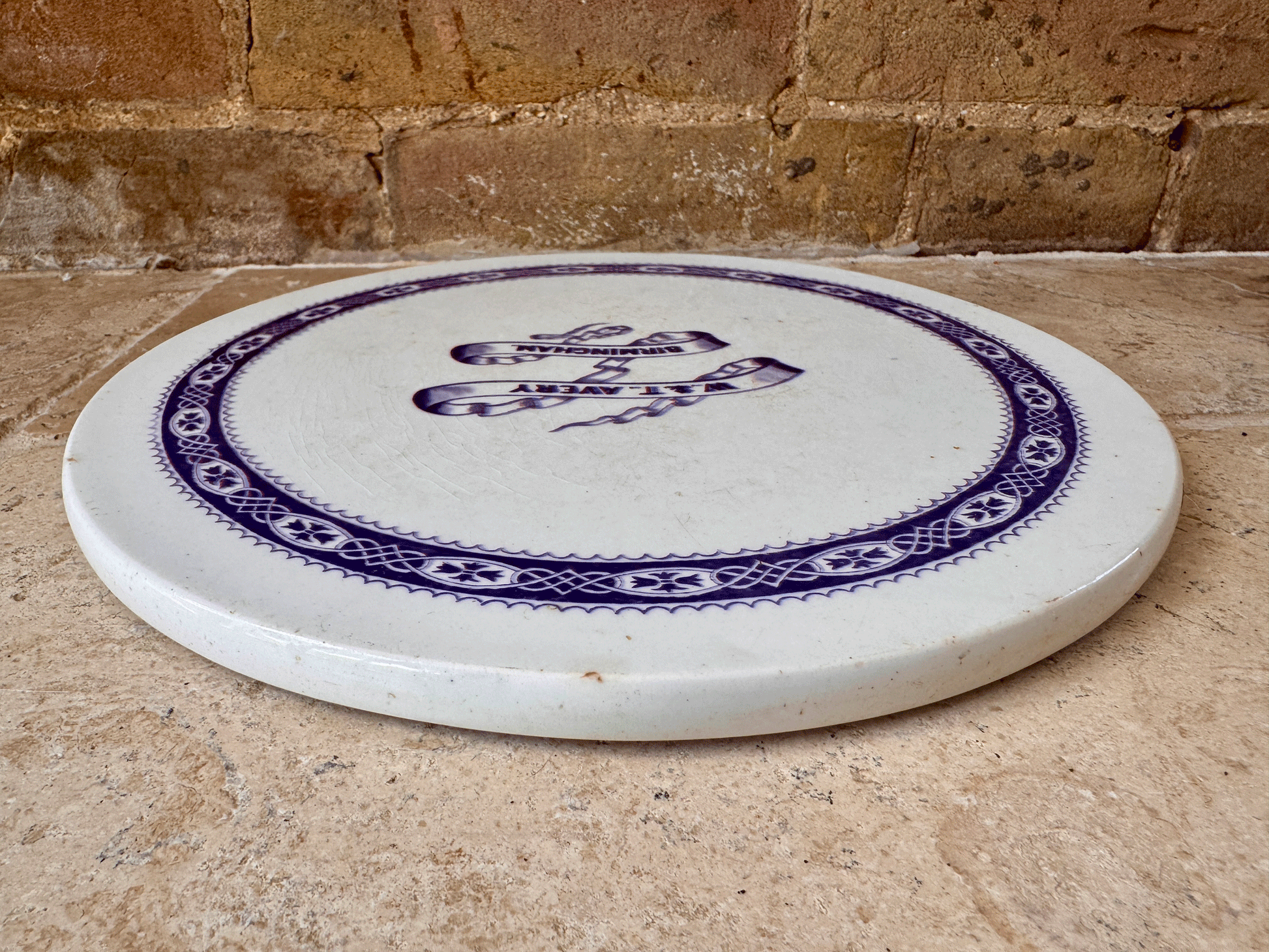 rare large antique edwardian white ironstone purple transferware wt avery advertising scale plate cheese platter
