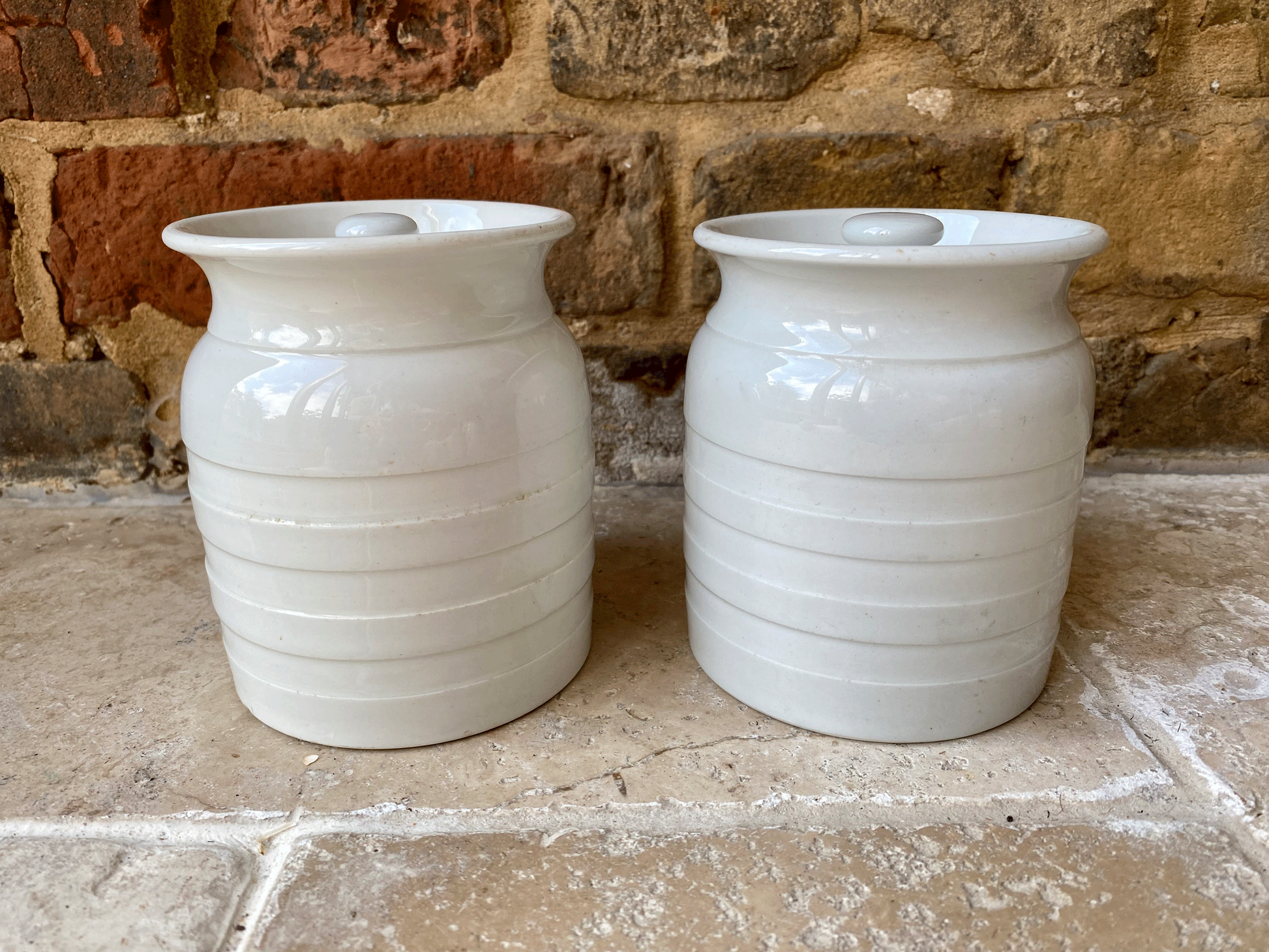 rare small edwardian antique banded white ironstone english kitchen storage jar tapioca castor sugar