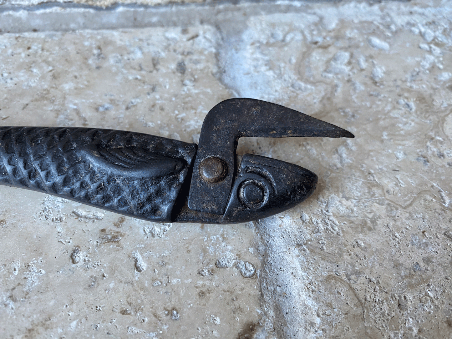 antique edwardian cast iron rare sardine figural shaped tin opener