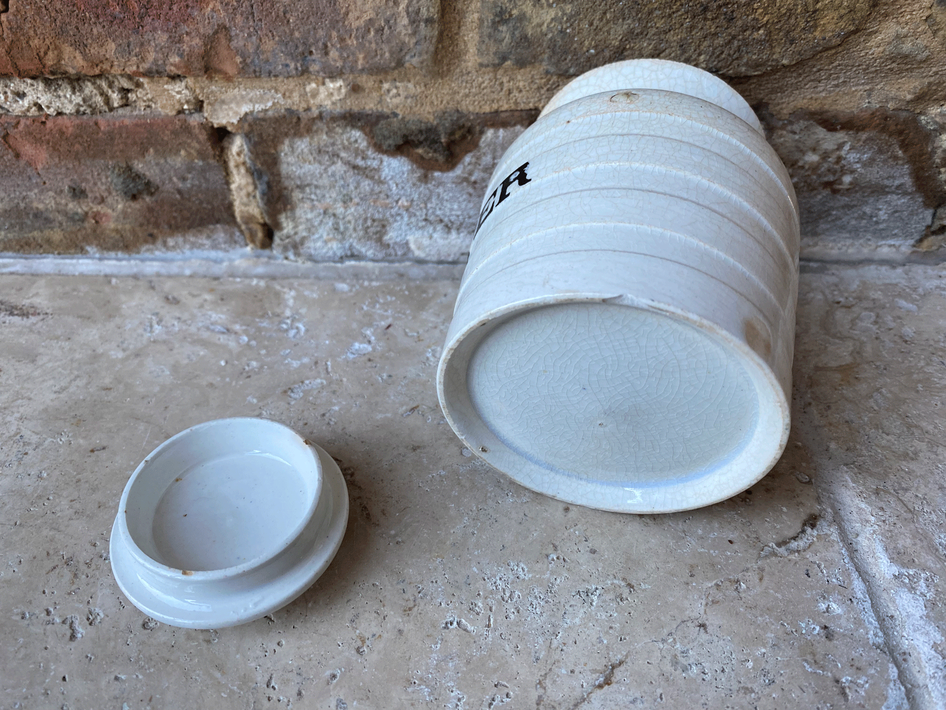 antique edwardian rare banded white ironstone pepper kitchen storage jar canister