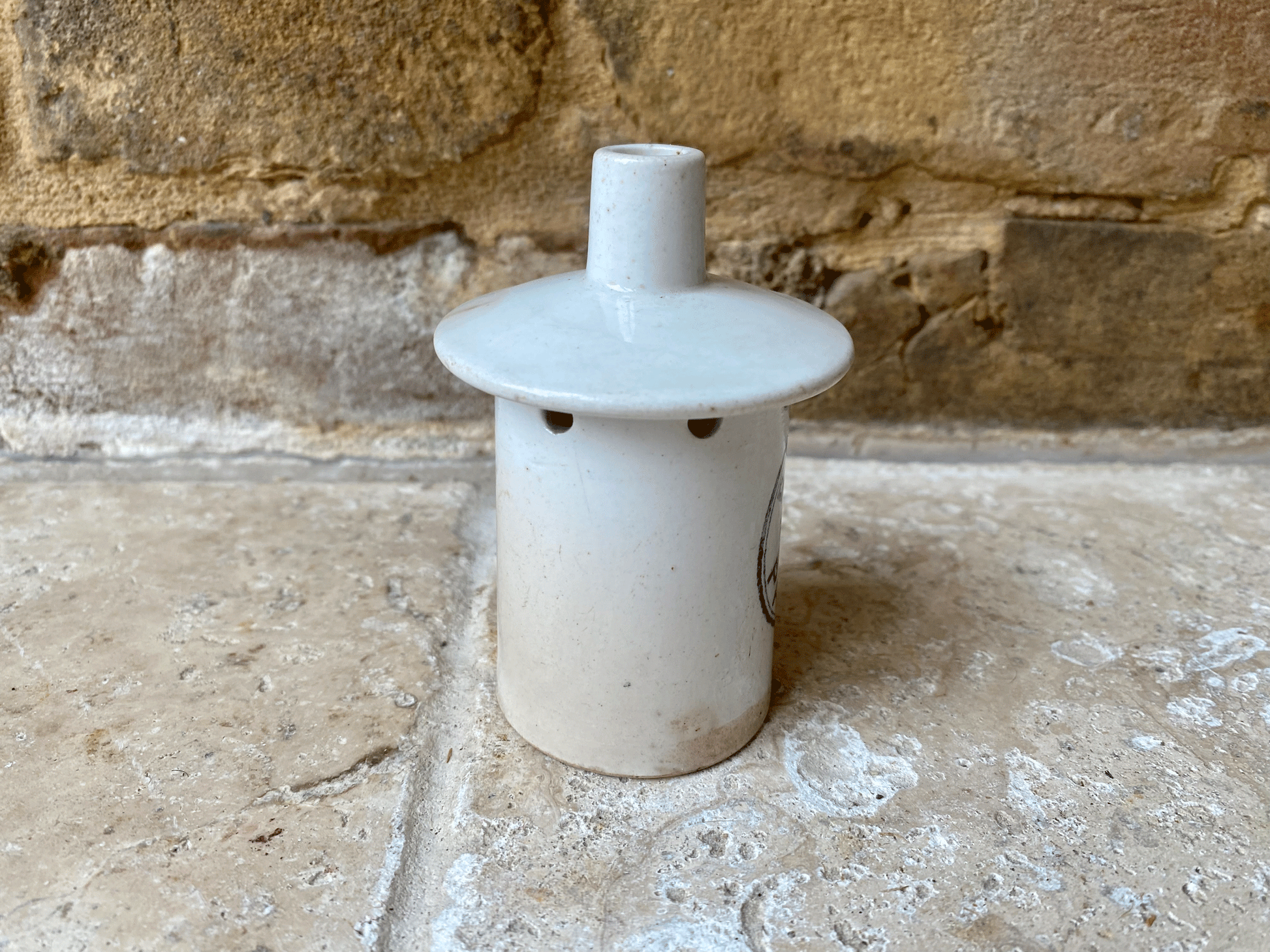 rare antique early 20th century roes rosebud patent white ironstone advertising pie funnel vent