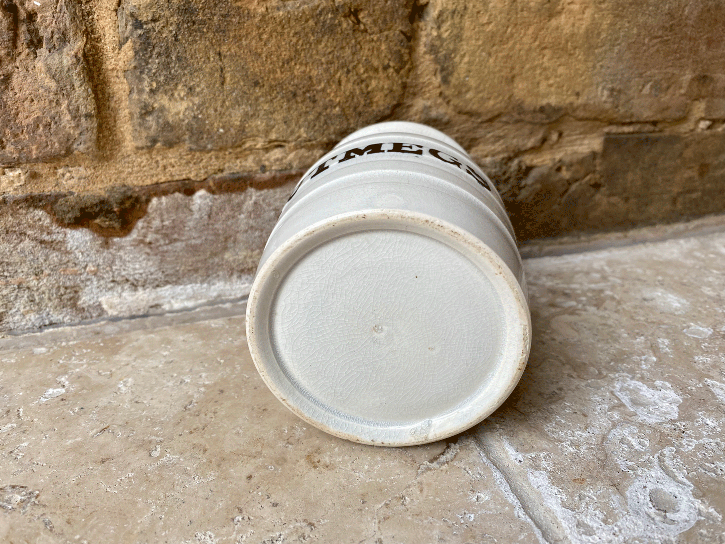 rare antique edwardian white ironstone banded kitchen storage jar canister nutmegs