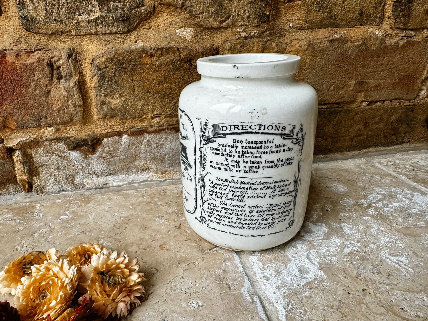 antique victorian rare large allen hanbury bynol malt oil extract ironstone english advertising pot