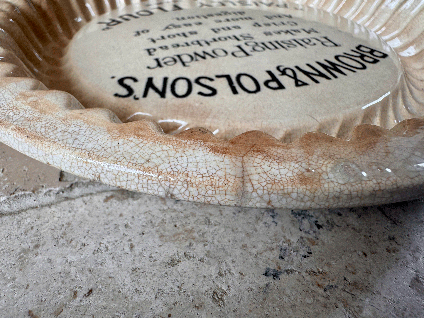 antique edwardian white ironstone stained brown polson paisley flour advertising shortbread mould