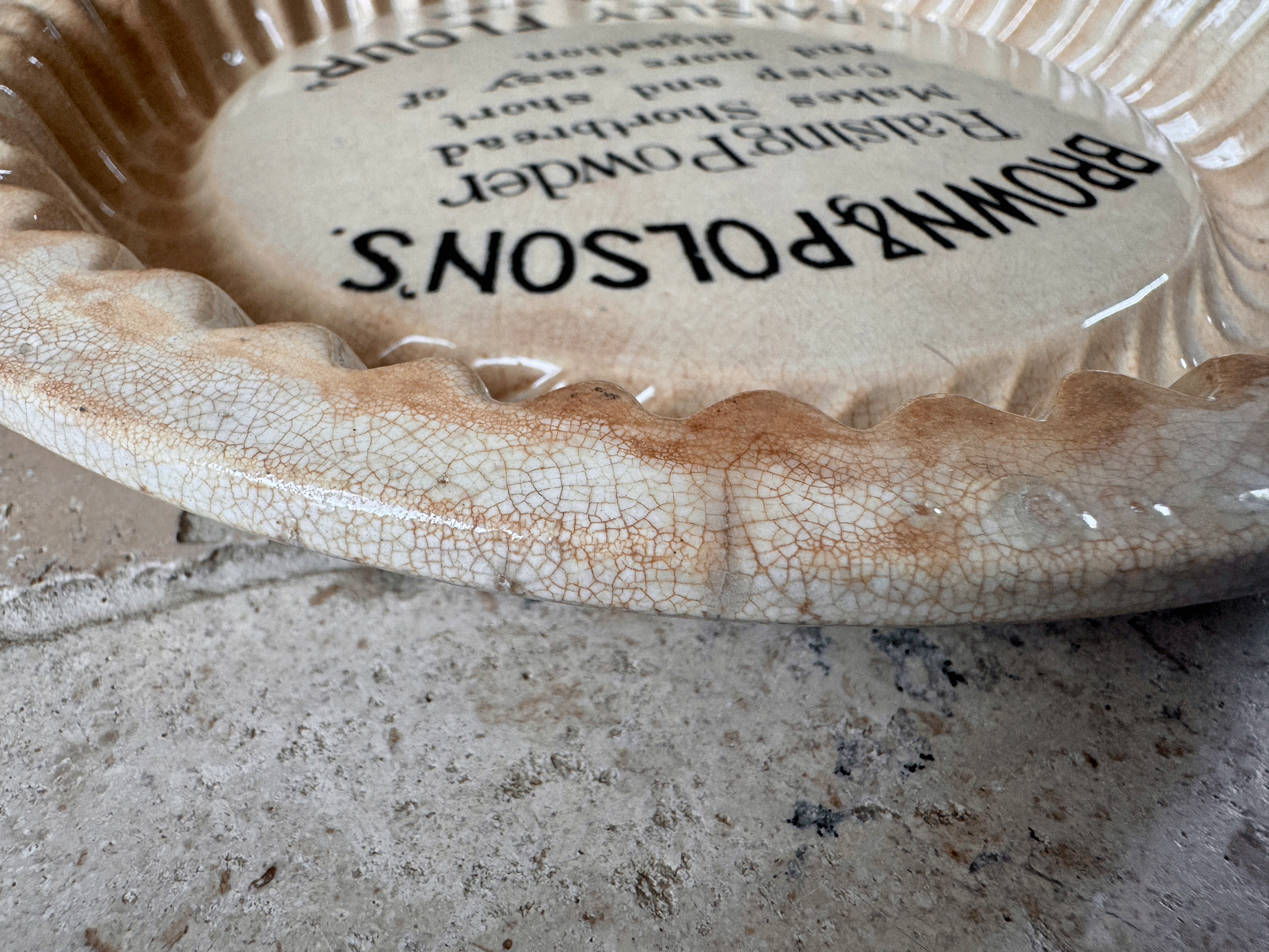 antique edwardian white ironstone stained brown polson paisley flour advertising shortbread mould