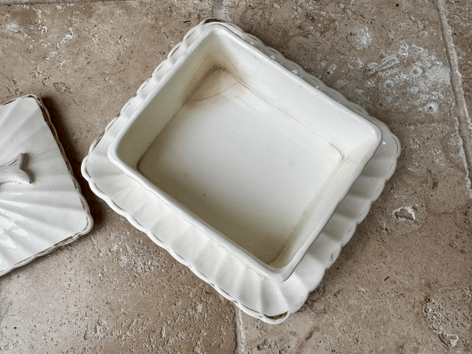 antique edwardian large white ironstone lidded sardine dish pot moulded handle