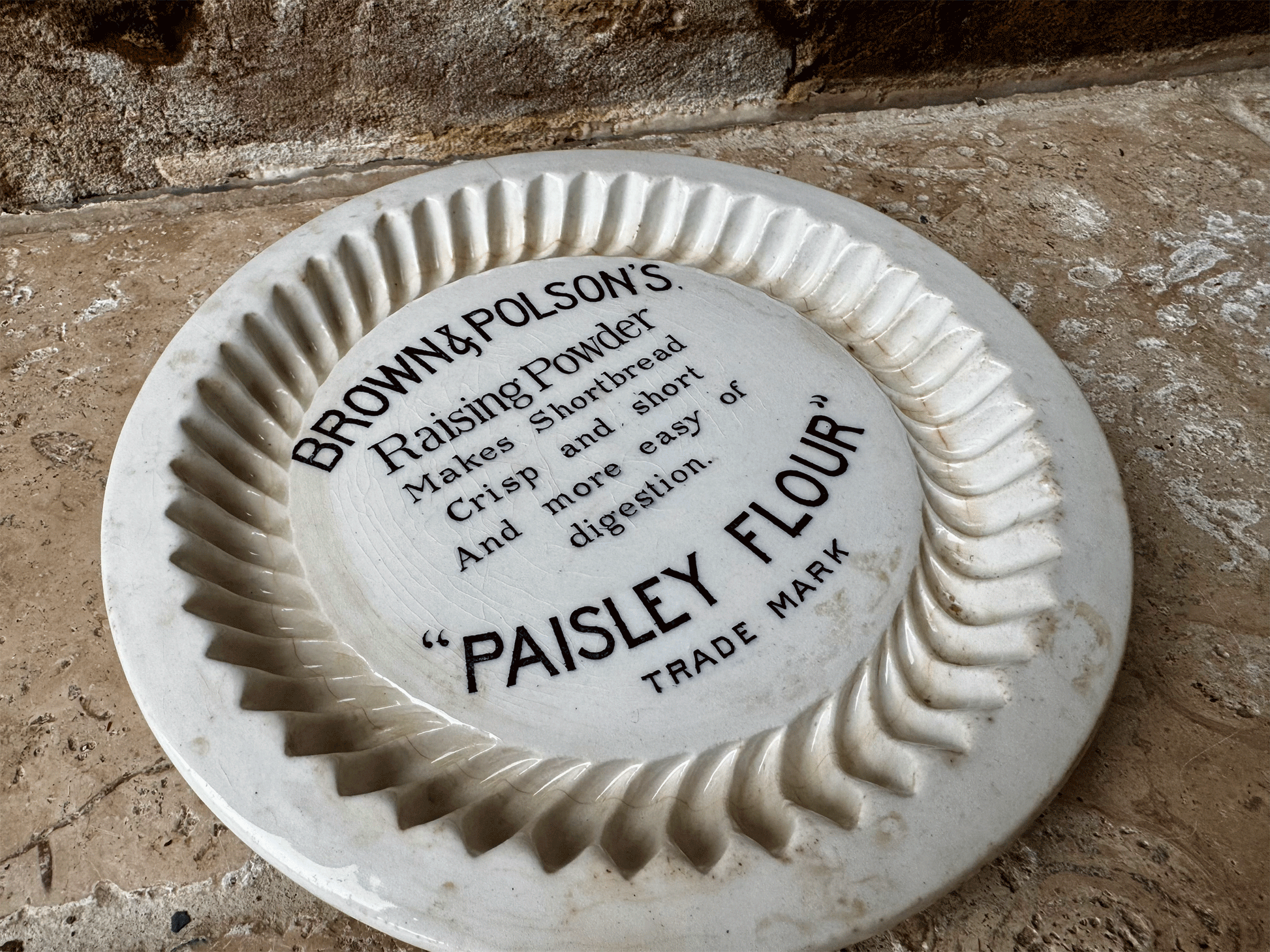 antique edwardian white ironstone doulton burslem advertising shortbread mould brown polson paisley flour