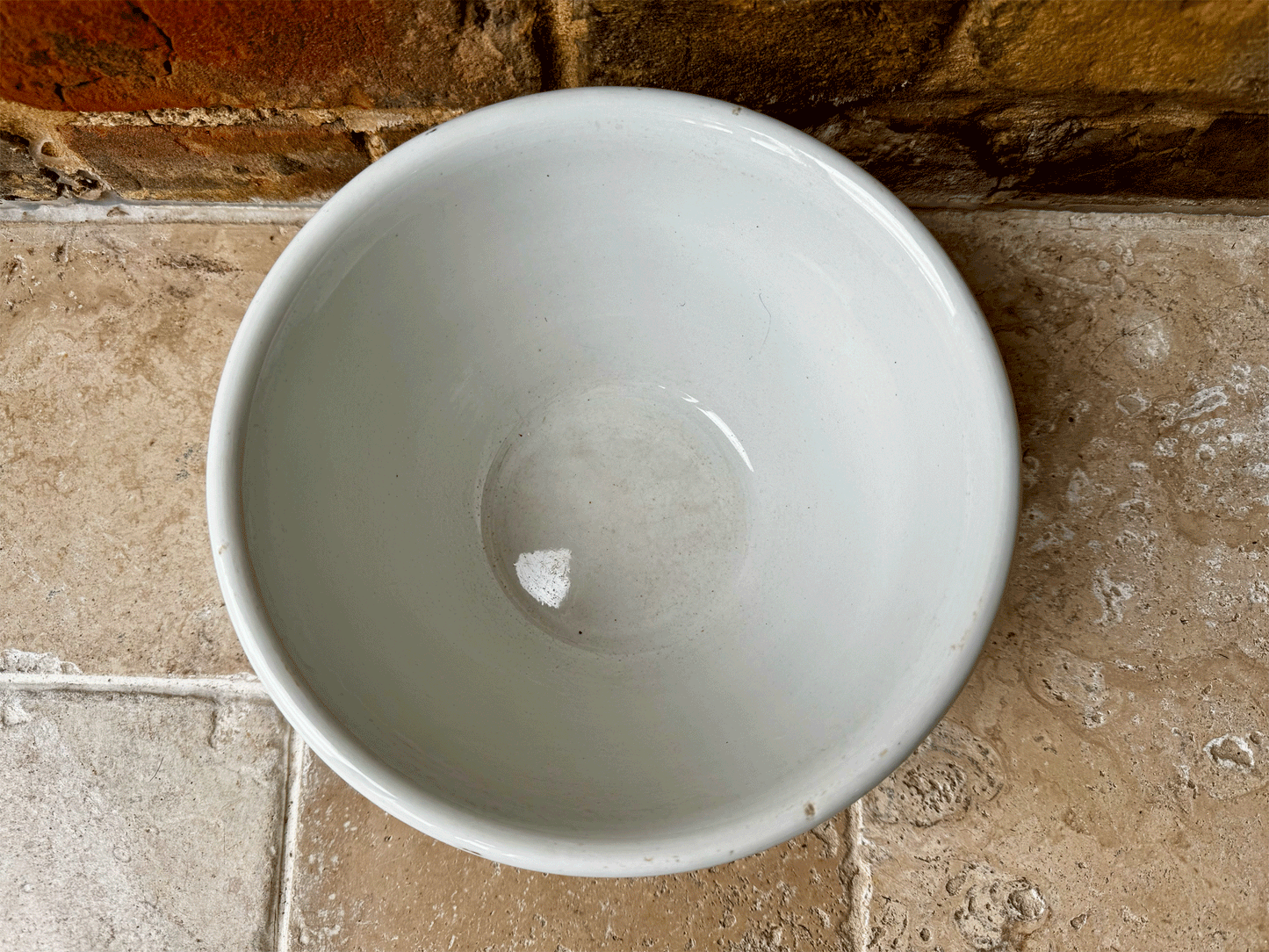 antique white ironstone pudding mixing bowl ashworth bros blue raf logo tableware