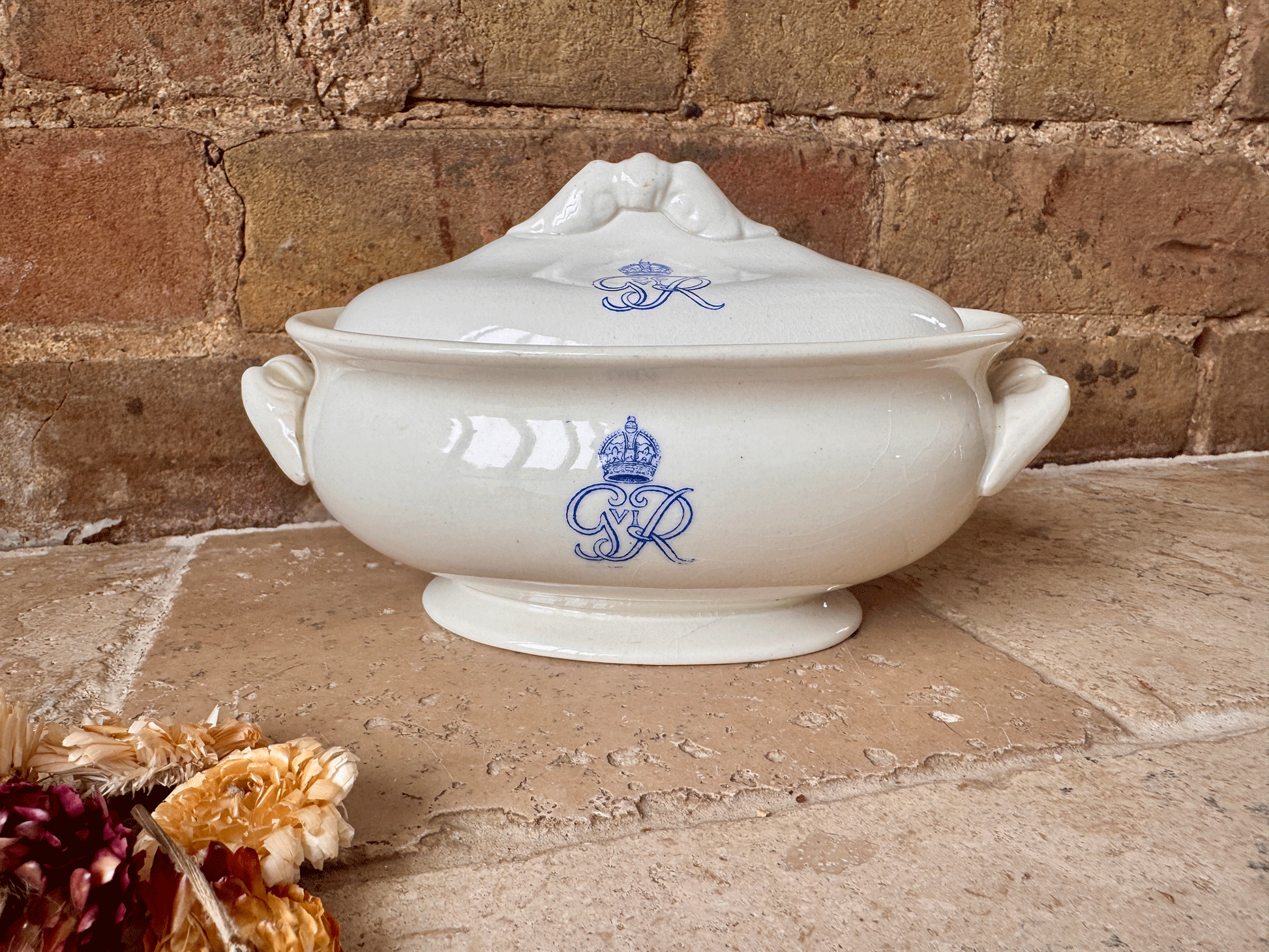 rare antique white ironstone ashworth bros serving tureen dish king george vi cypher monogram royal household memorabilia