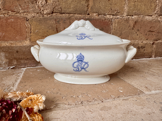 rare antique white ironstone ashworth bros serving tureen dish king george vi cypher monogram royal household memorabilia