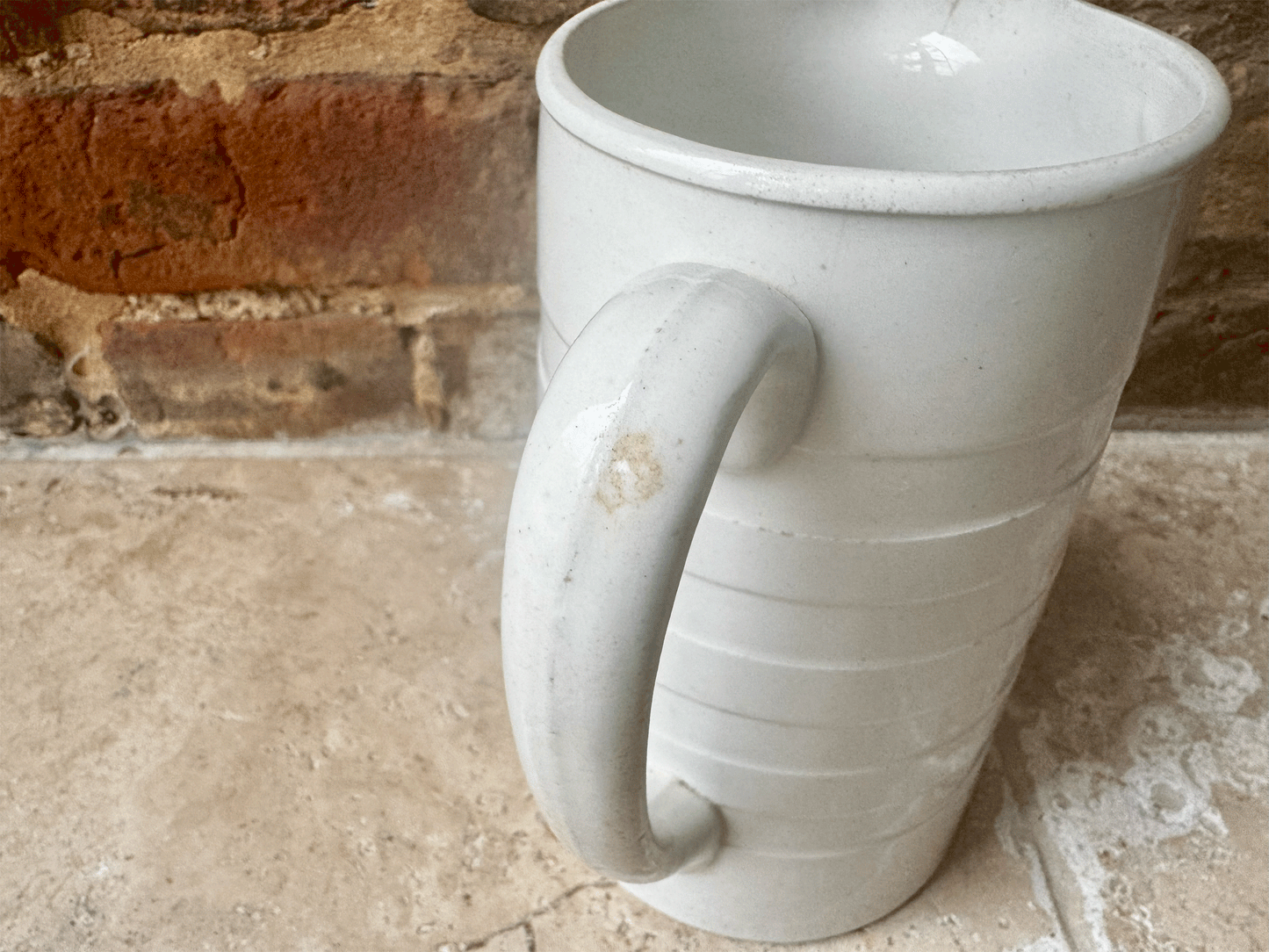 antique english plain white ironstone dairy jug pitcher vase utensil storage