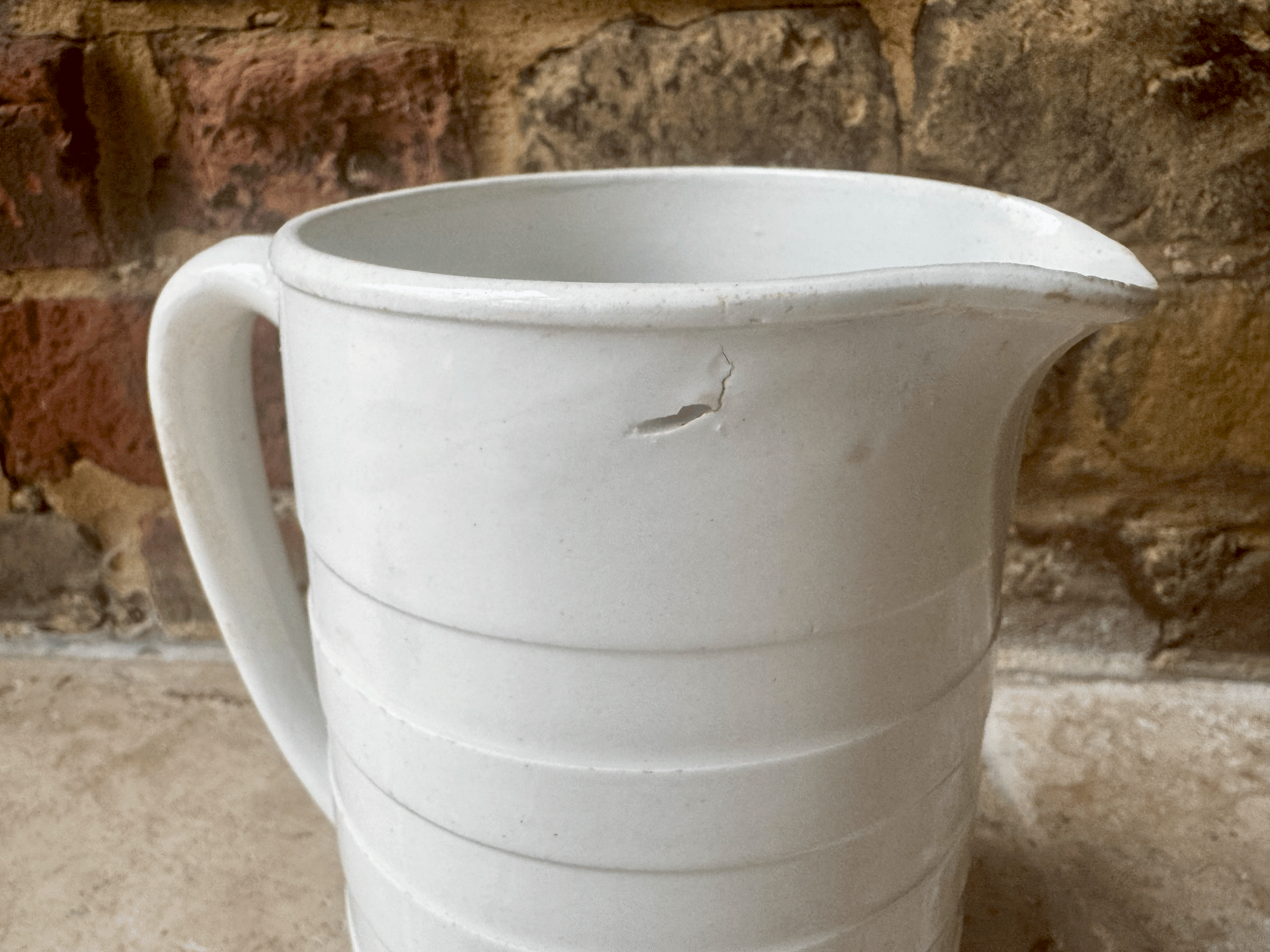 antique english plain white ironstone dairy jug pitcher vase utensil storage