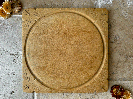 rare antique wooden treen square carved breadboard