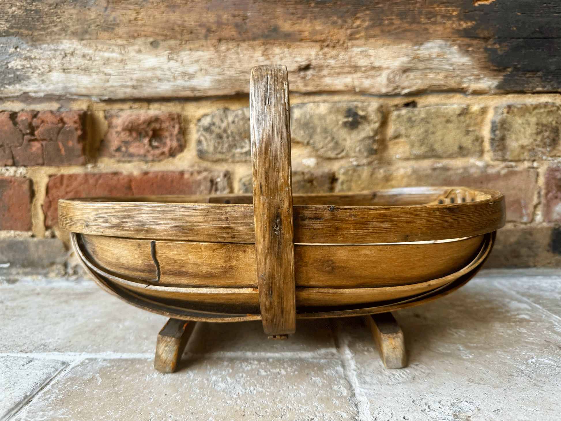 antique early 20th century rustic wooden treen sussex trug