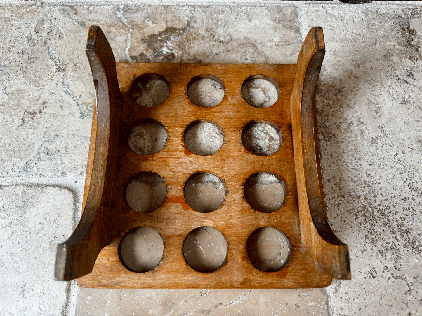 antique english edwardian stackable treen wooden egg rack one dozen twelve eggs