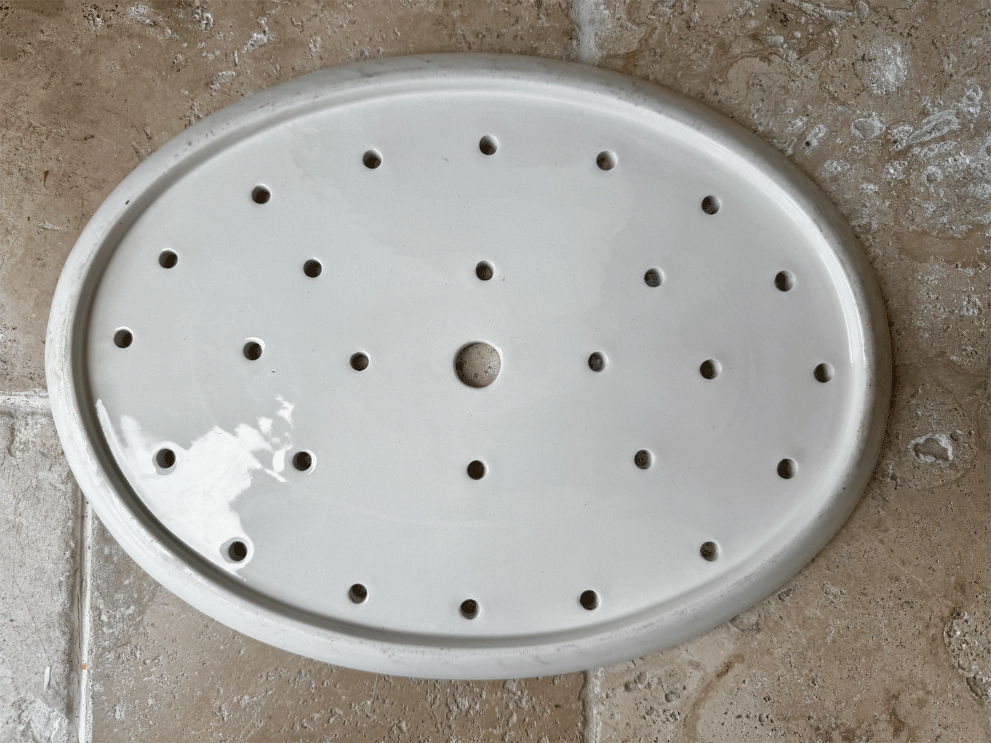 antique extra large plain white ironstone pierced drainer plate platter