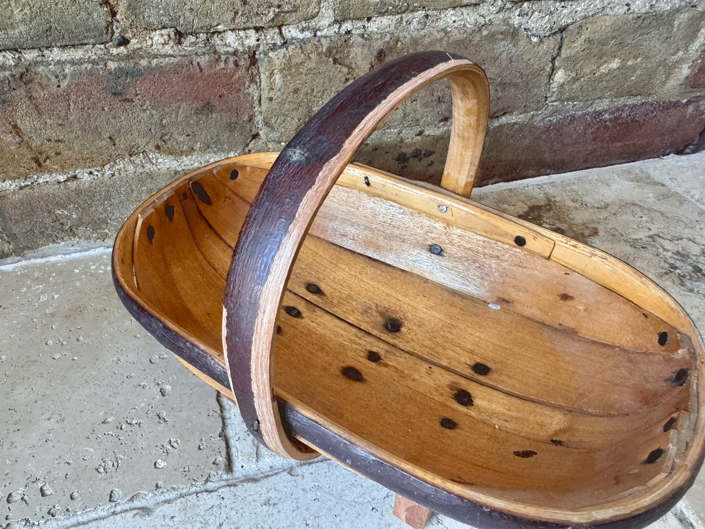 small antique english bentwood wooden sussex trug gardenalia vegetables flower basket