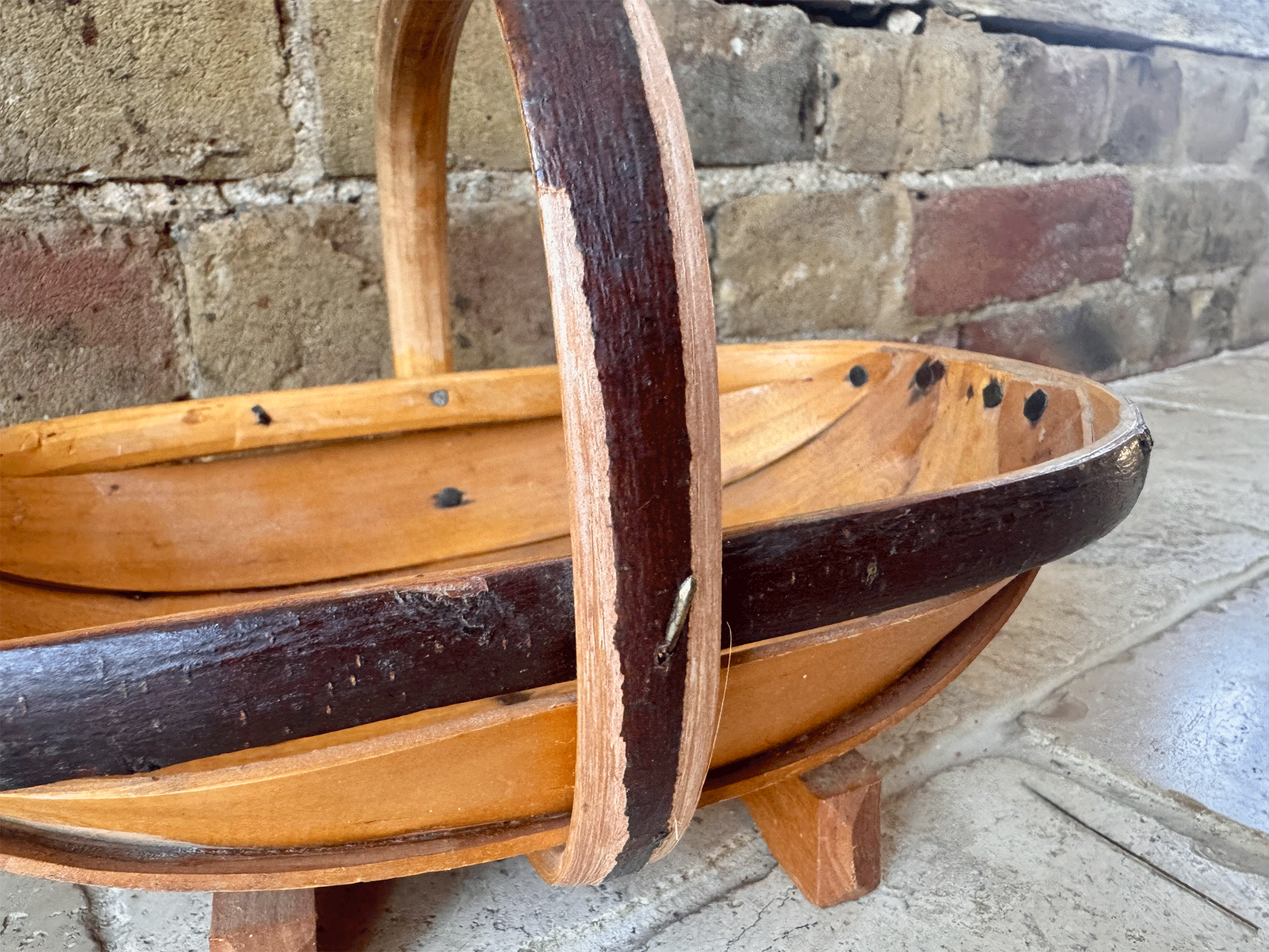 small antique english bentwood wooden sussex trug gardenalia vegetables flower basket