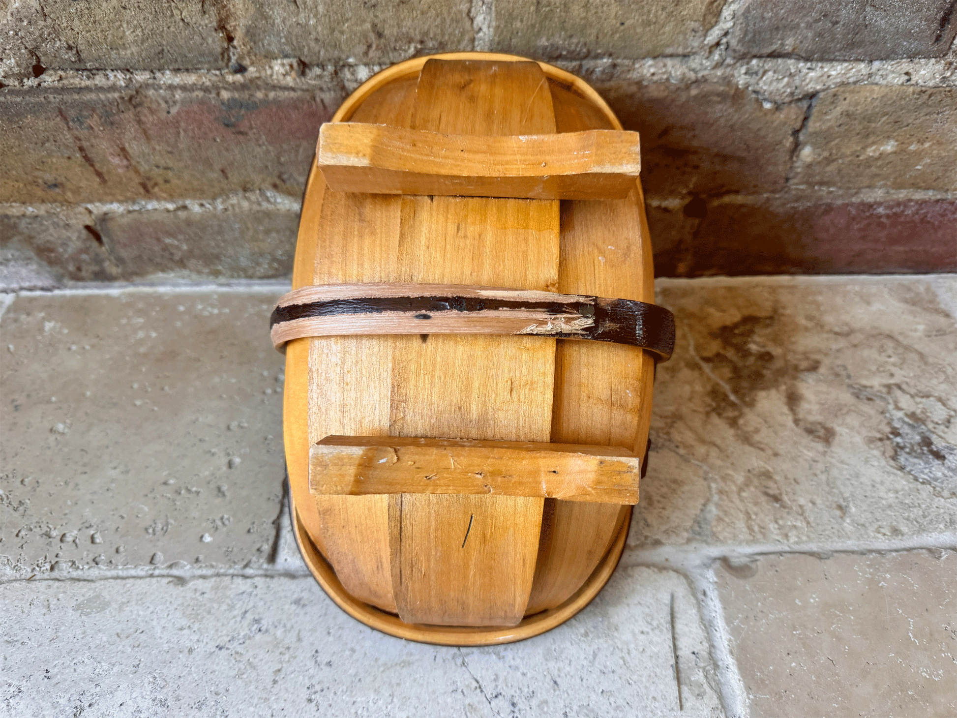 small antique english bentwood wooden sussex trug gardenalia vegetables flower basket