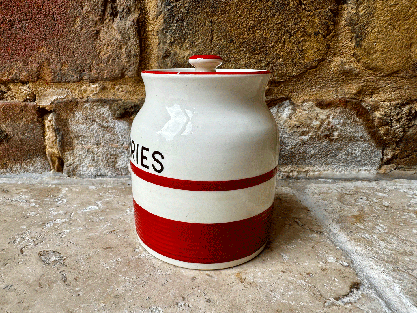 rare small ironstone kitchen storage jar canister red sadler kleen ware cherries