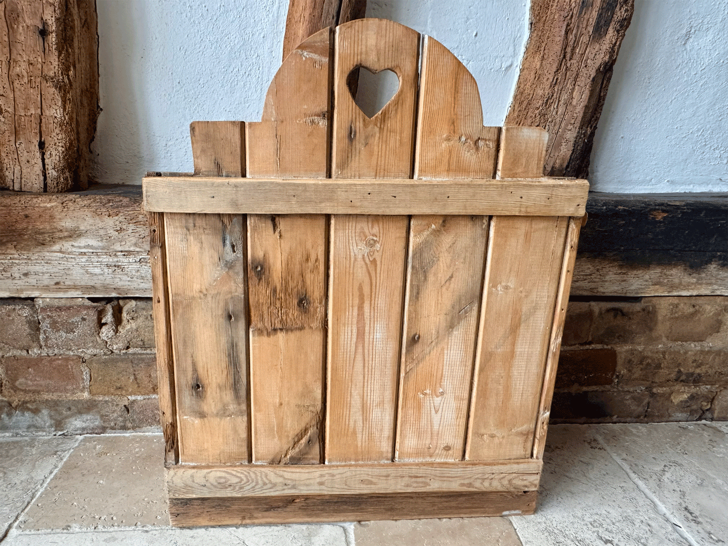 antique english welsh cawl spoon holder wooden pine extra large heart