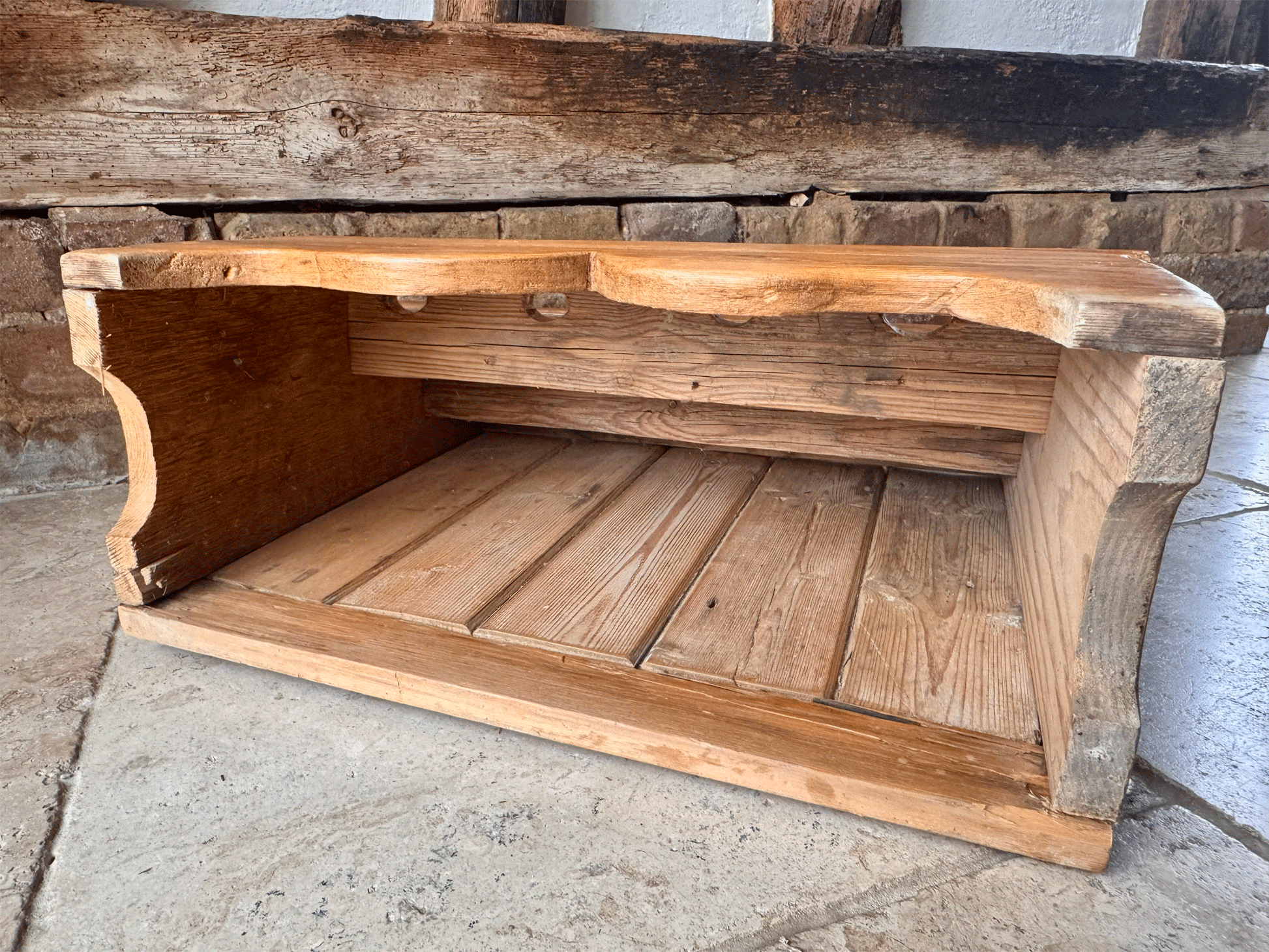 antique english welsh cawl spoon holder wooden pine extra large heart