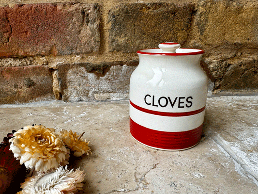 rare antique 1940s red sadler kleen kitchenware storage jar cloves