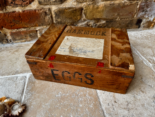 antique english dairy supply company hammock wooden postal egg delivery travelling box
