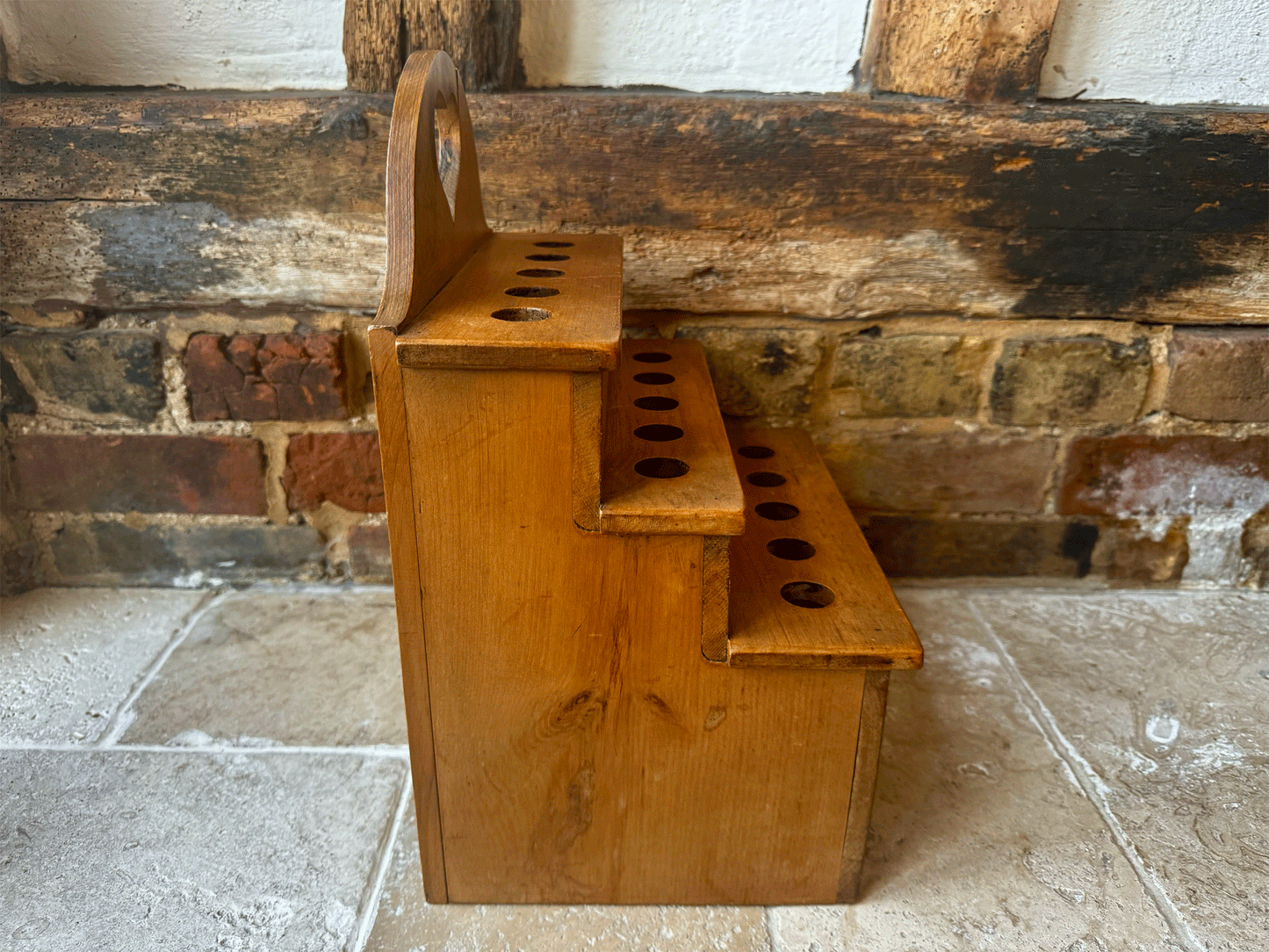 antique early 20th century wooden treen pine welsh cawl spoon rack