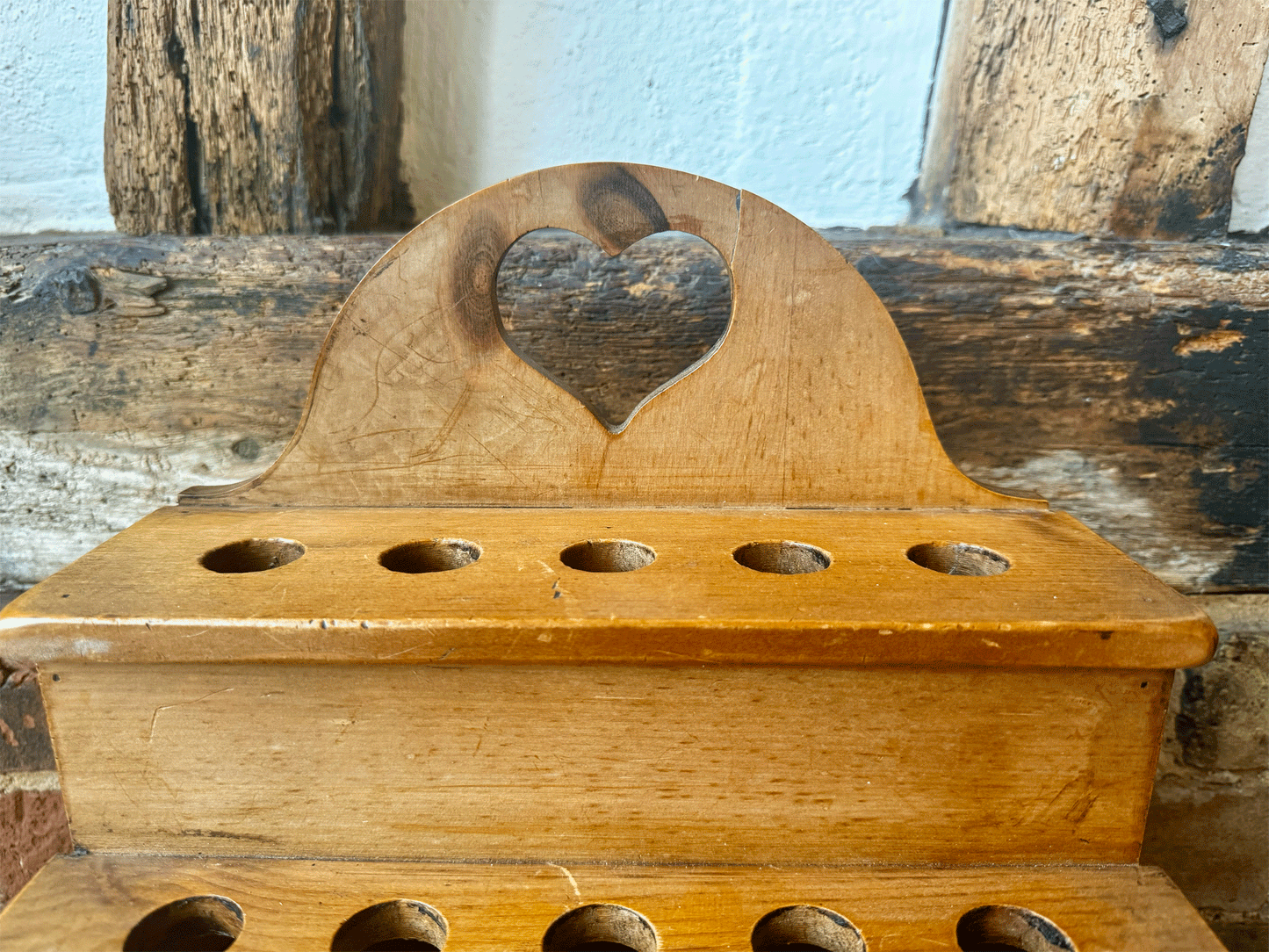 antique early 20th century wooden treen pine welsh cawl spoon rack