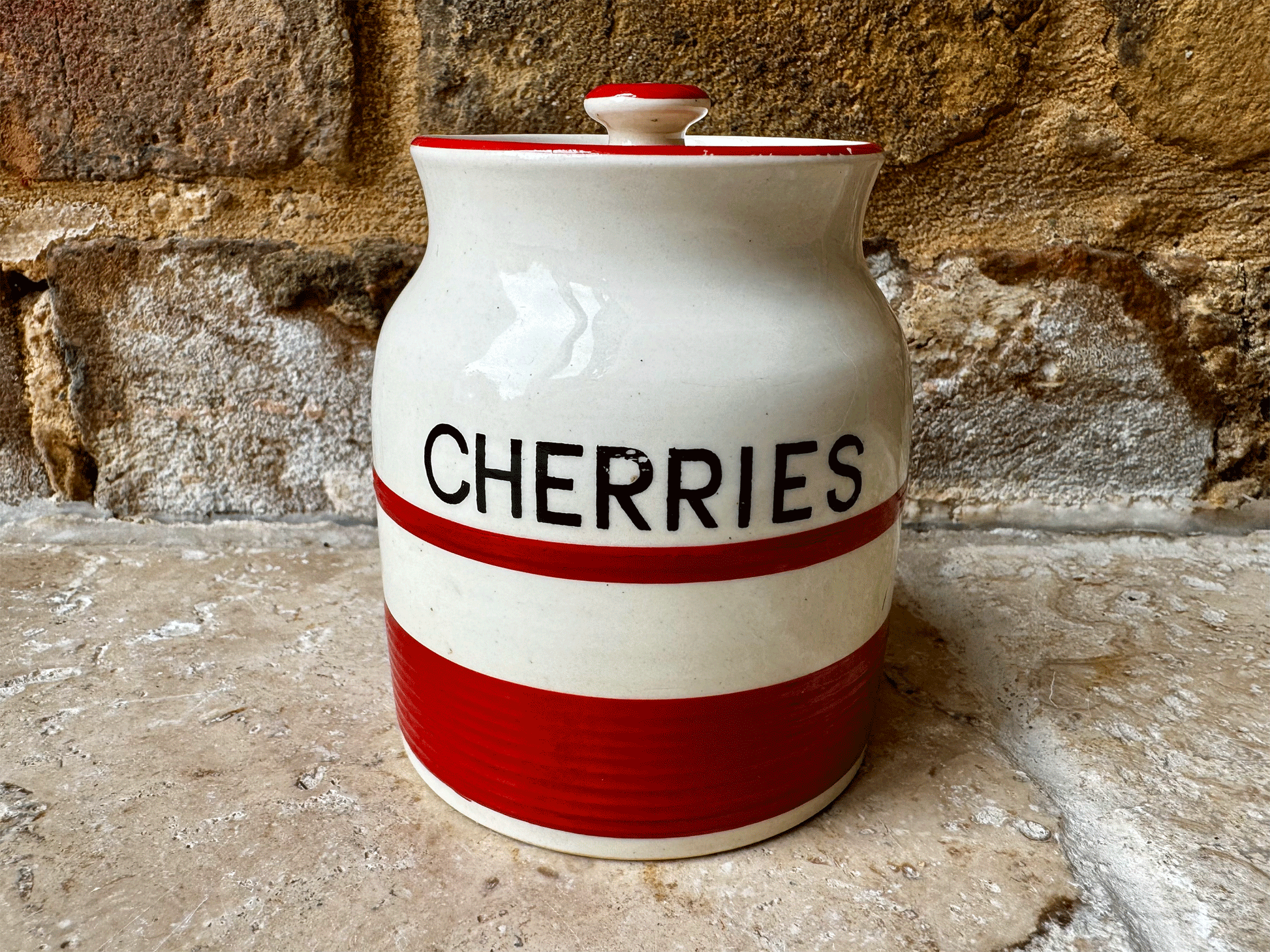 rare small ironstone kitchen storage jar canister red sadler kleen ware cherries