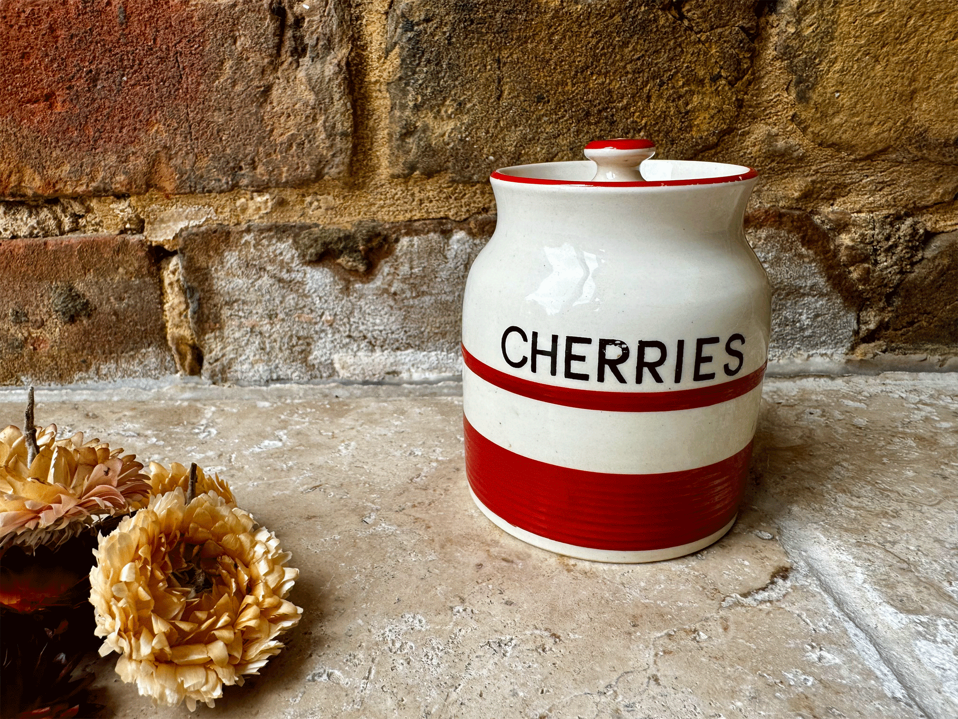 rare small ironstone kitchen storage jar canister red sadler kleen ware cherries