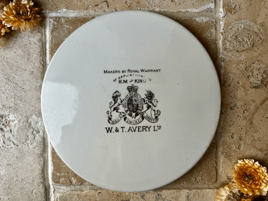 rare antique edwardian white ironstone scale plate advertising wt avery royal warrant edward vii