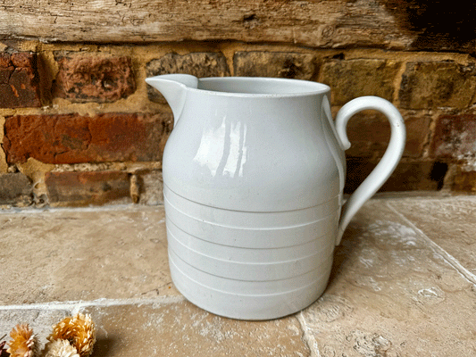 large antique edwardian white ironstone banded dairy jug vase