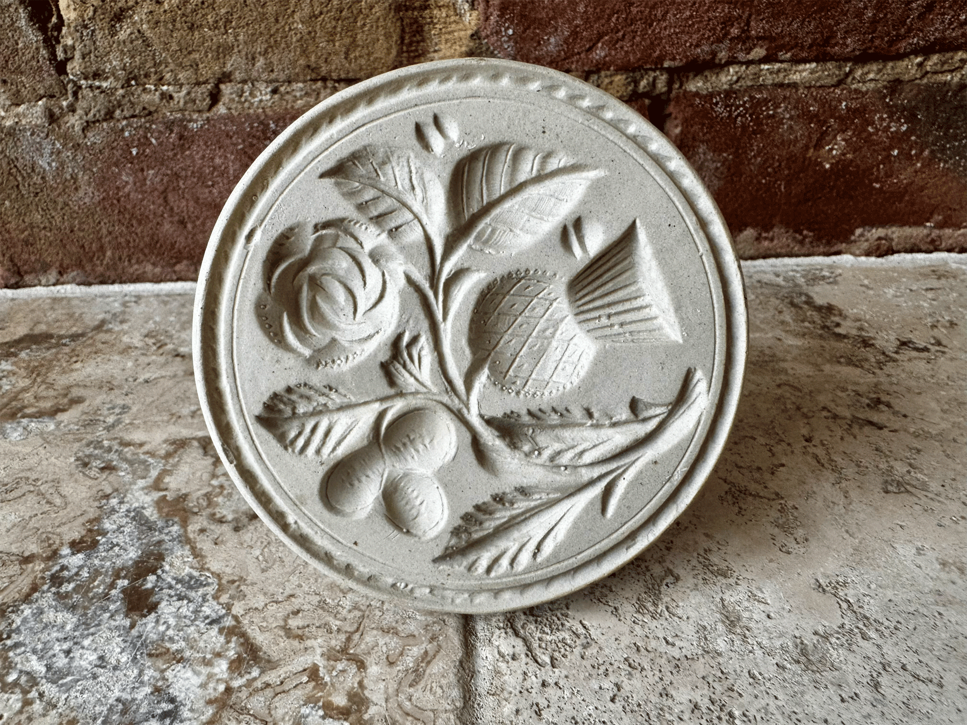 vintage english stoneware carved butter stamp mould english irish scottish union shamrock clover thistle rose wedding union gift