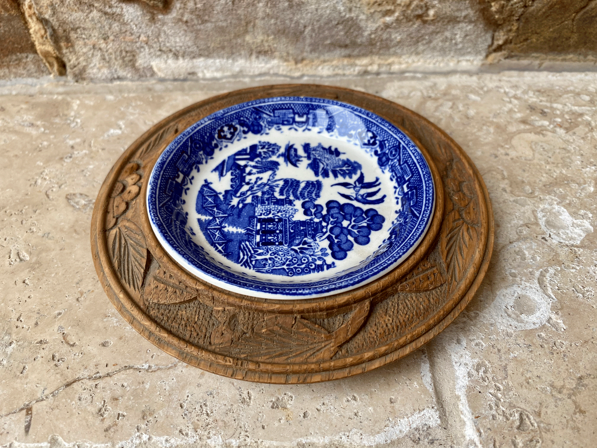 antique vintage english carved wooden treen butter board dish royal caudon butter pat