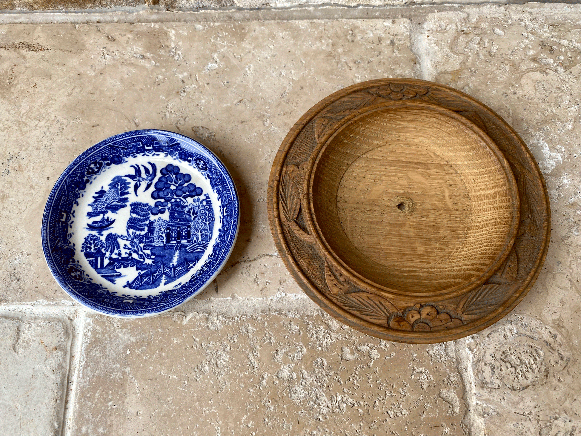 antique vintage english carved wooden treen butter board dish royal caudon butter pat