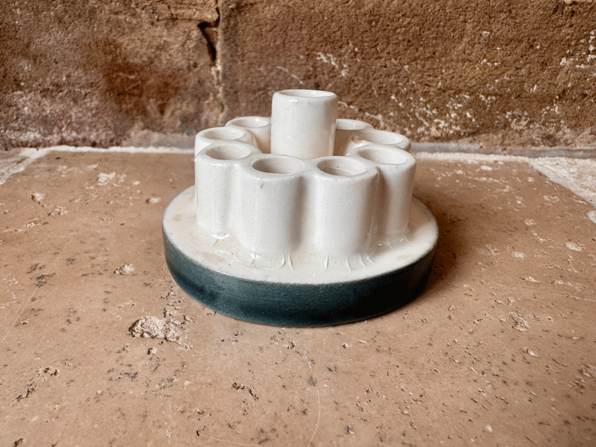 vintage english whiteware ceramic ironstone flower frog decorative shelf flower display
