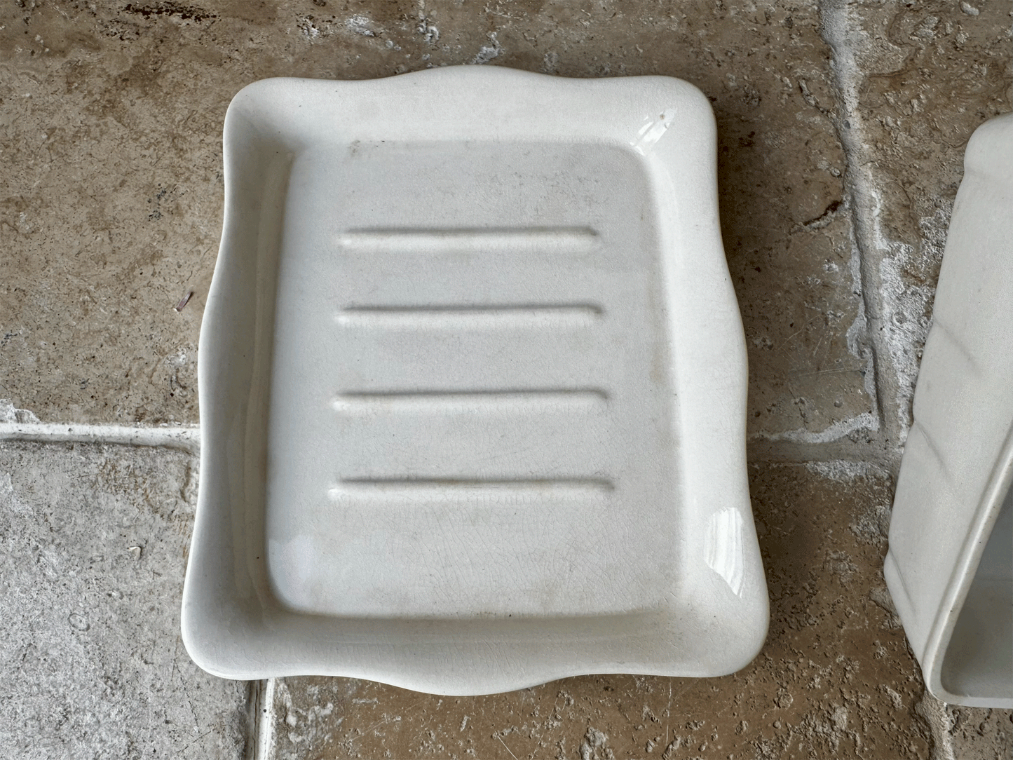 vintage english plain white ironstone lidded cheese butter dish grimwades