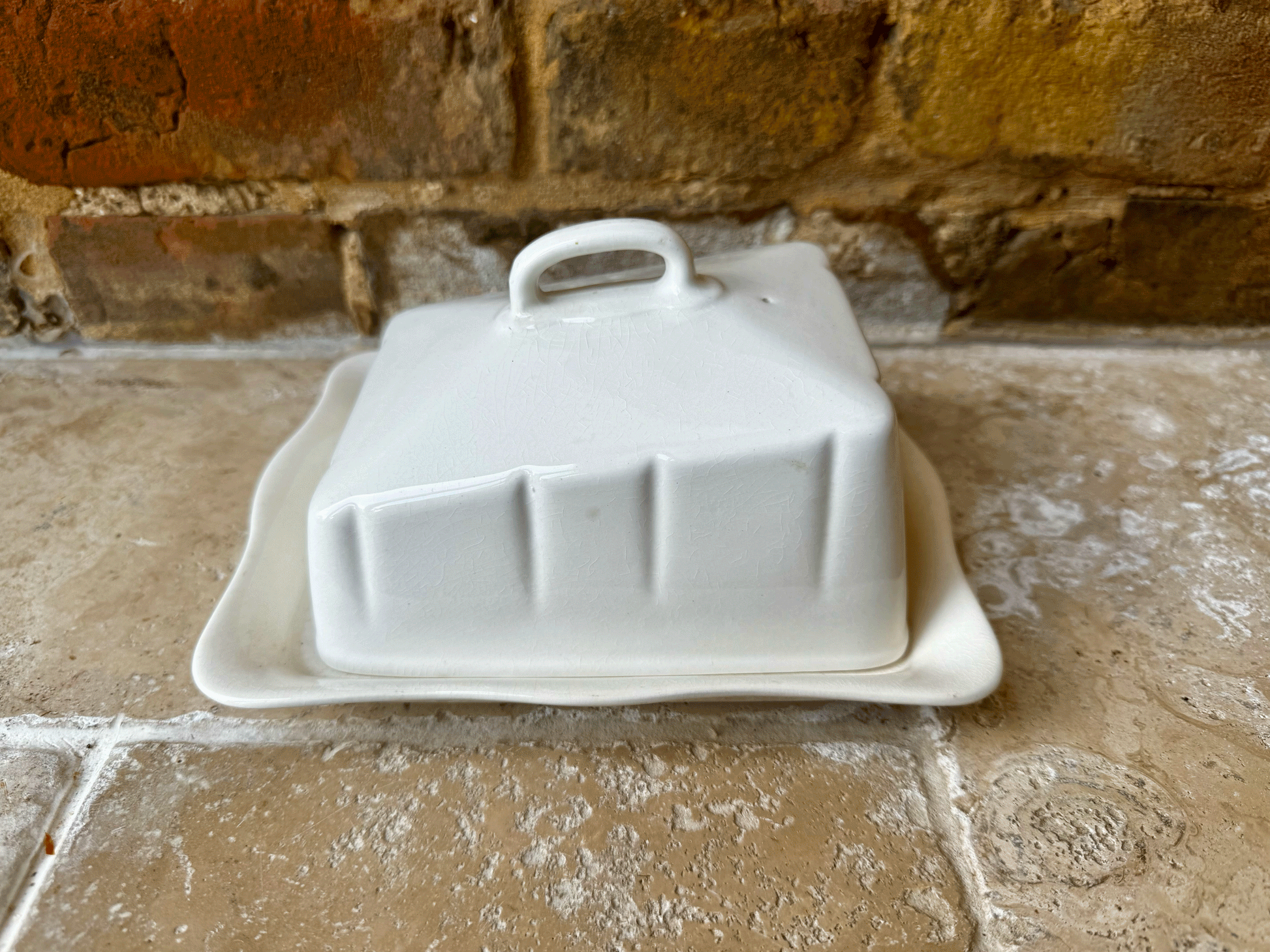 vintage mid century grimwades white ironstone lidded butter cheese dish