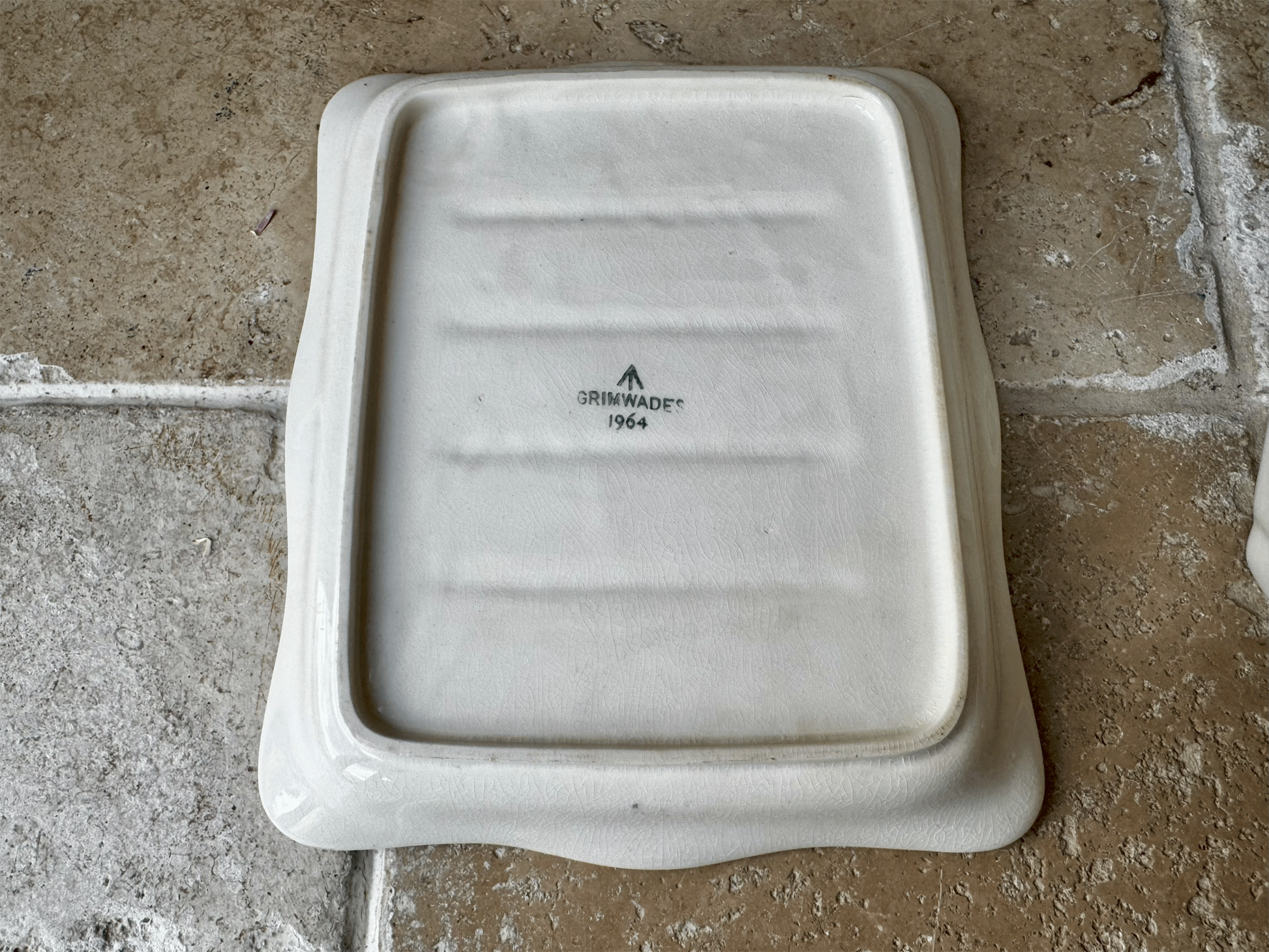 vintage english plain white ironstone lidded cheese butter dish grimwades