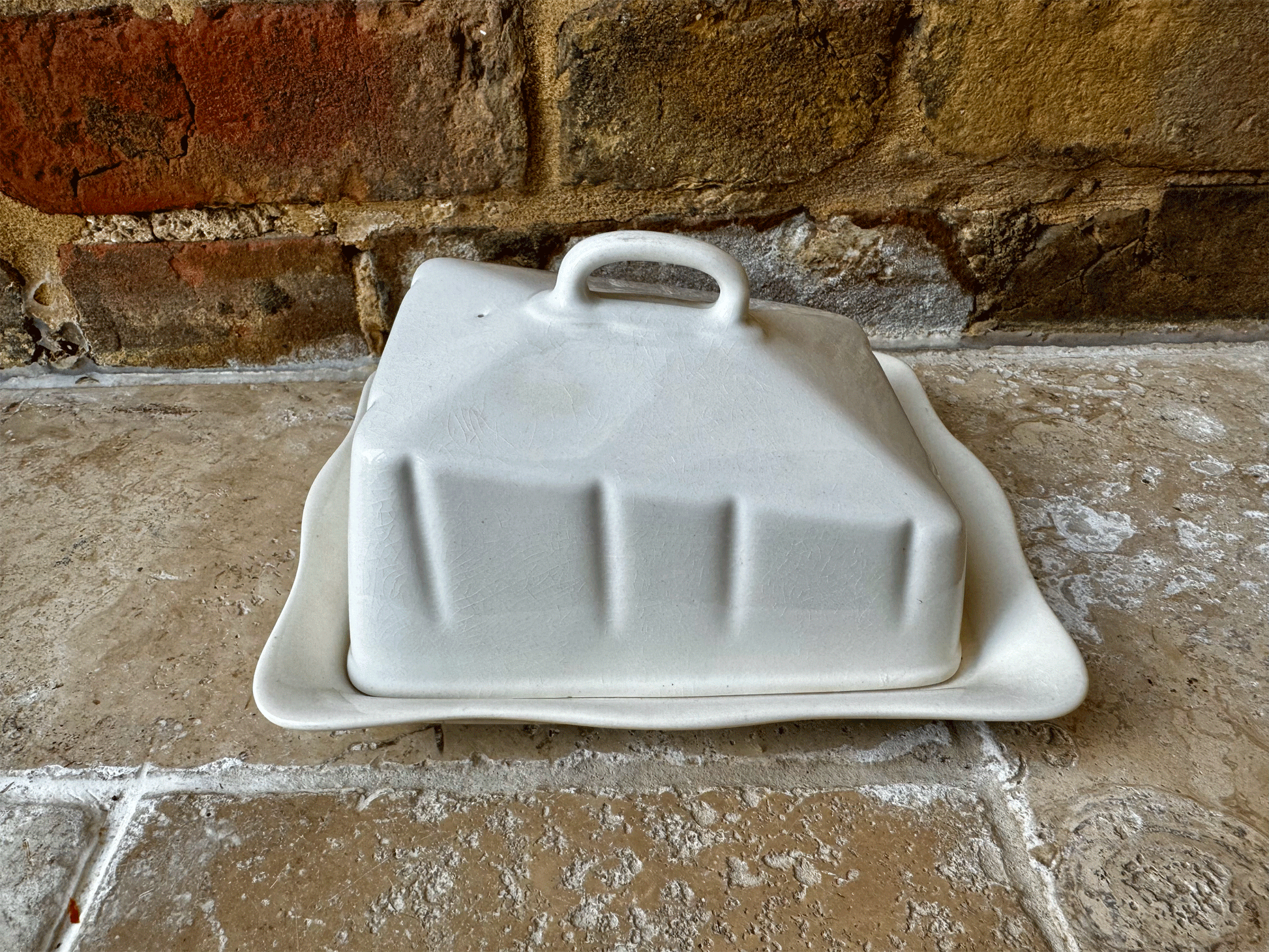 vintage mid century grimwades white ironstone lidded butter cheese dish