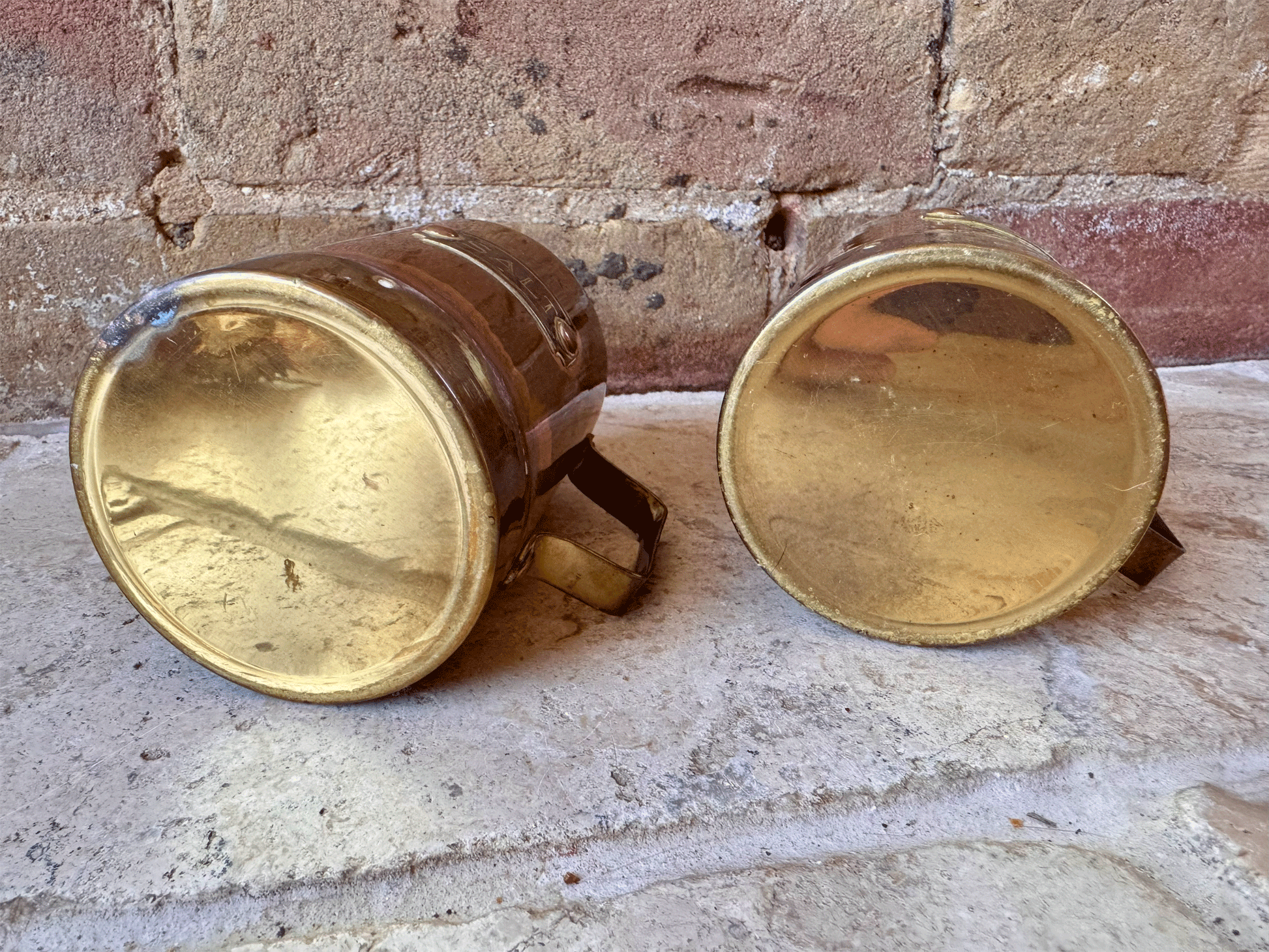 vntage english set copper brass salt pepper shakers kitchenalia