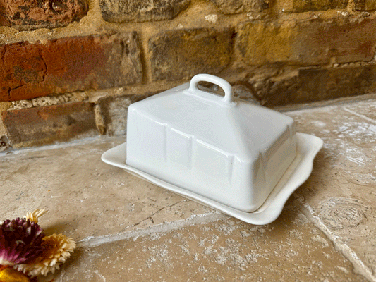 vintage mid century grimwades white ironstone lidded butter cheese dish