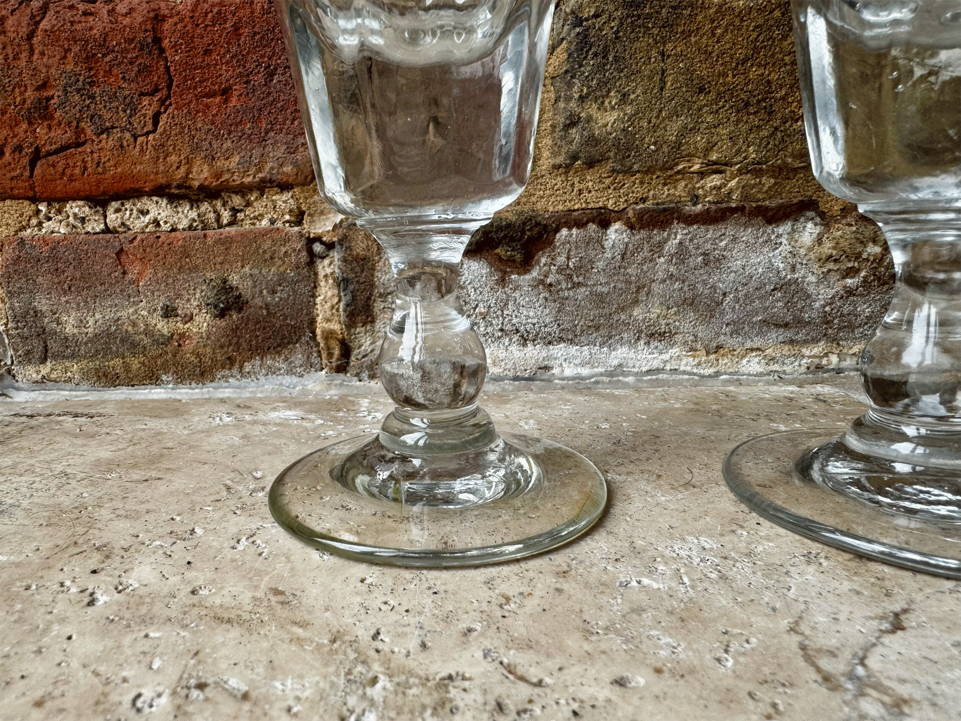 antique french thick heavyset hand blown 1800s 19th century glass rummer  wine glass ribbed