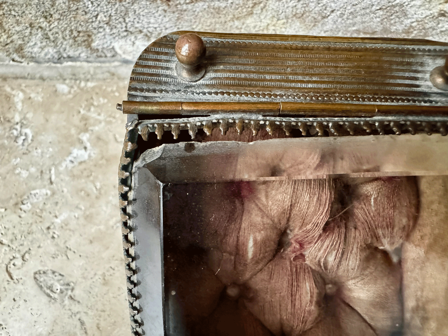 rare antique french 19th century 1800s pocket watch display case bevelled glass cherubs hook pink silk cushion