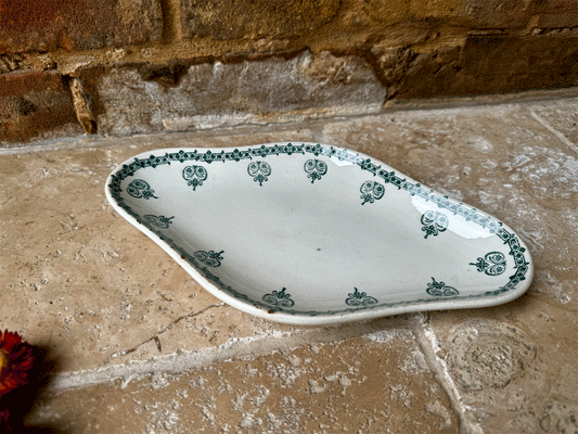 antique french 1920s white ironstone green transferware ravier oval side plate