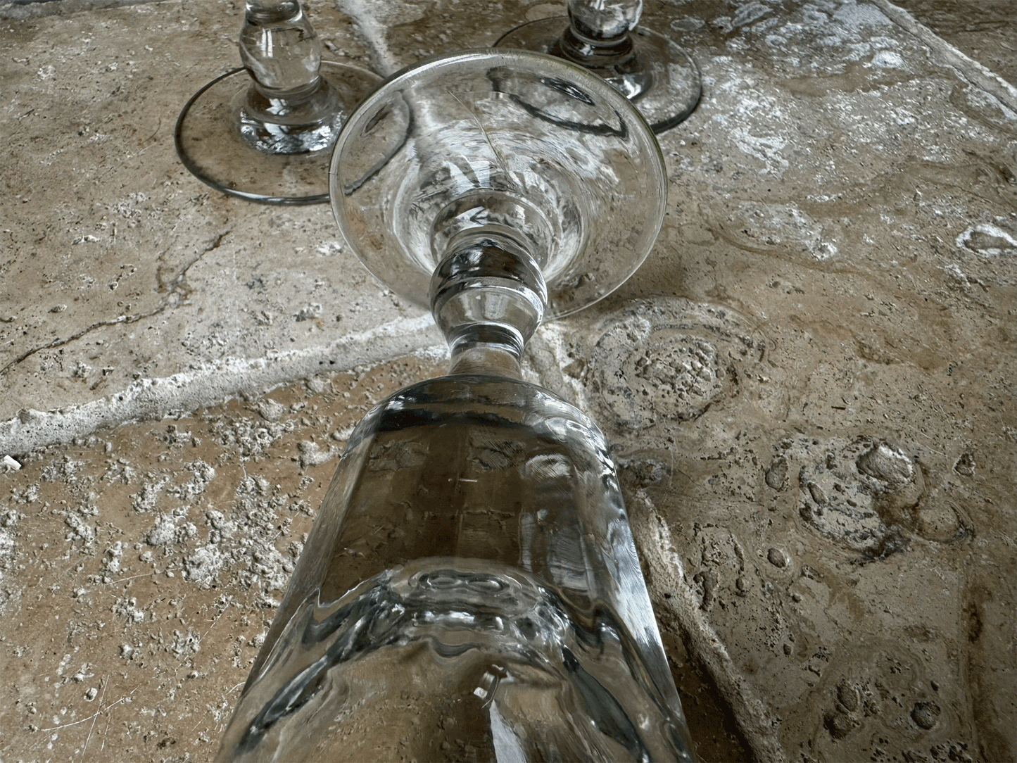 antique french thick heavyset hand blown 1800s 19th century glass rummer  wine glass ribbed