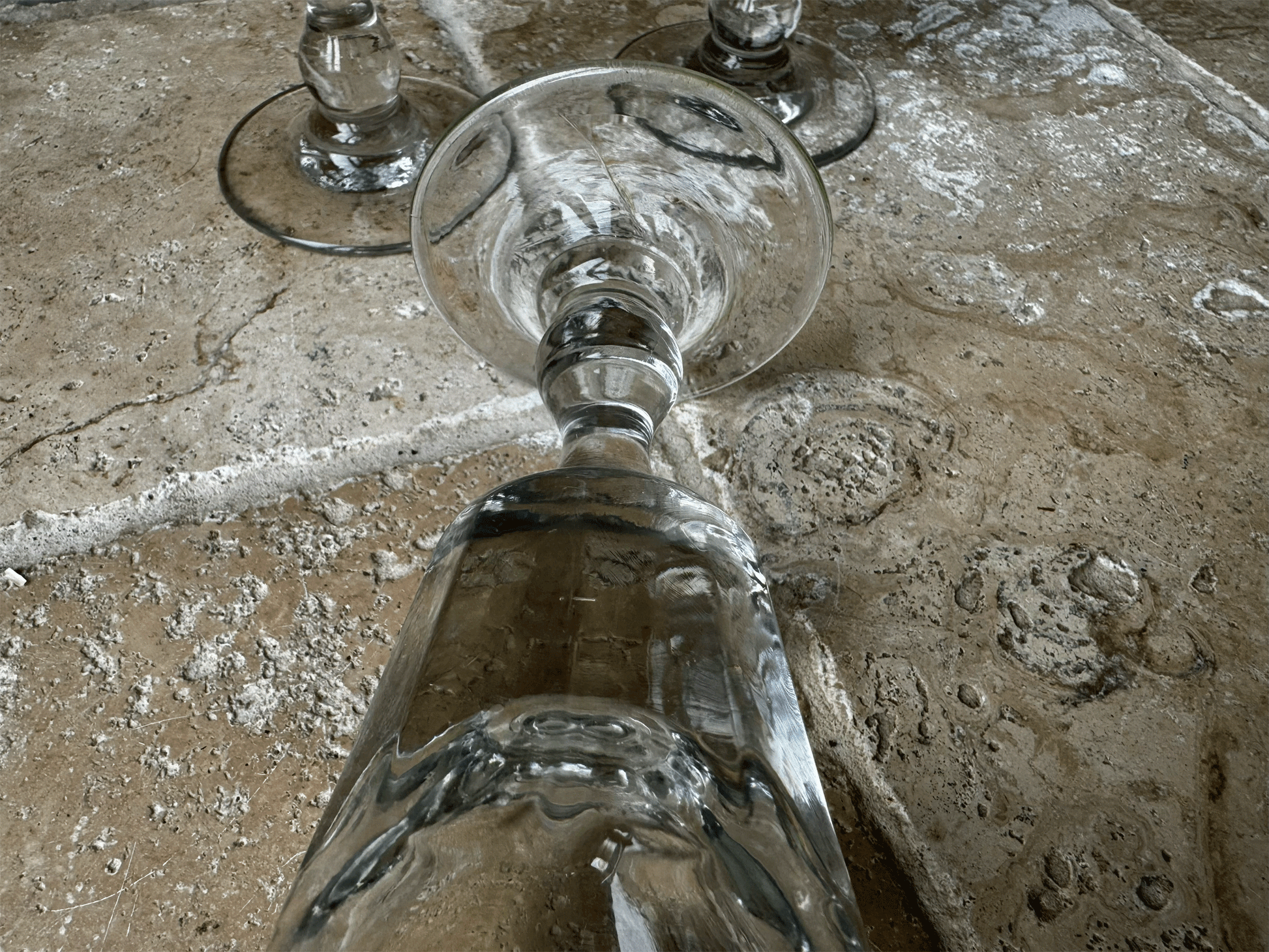 antique french thick heavyset hand blown 1800s 19th century glass rummer  wine glass ribbed